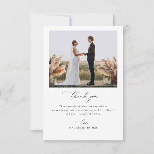 trendy Black Script Bogen Hochzeit Foto Vielen Dan Dankeskarte (Rückseite)