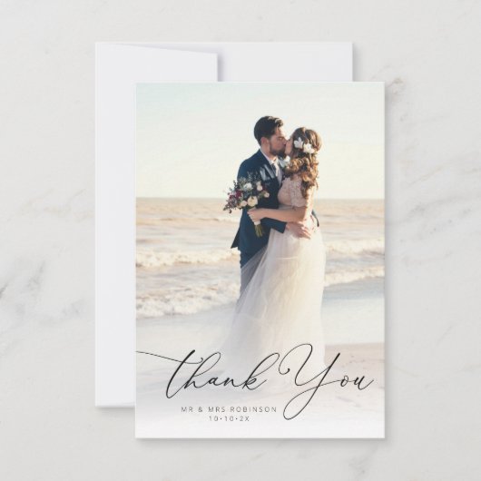 trendy Black Script Hochzeit Foto danke (Vorderseite)