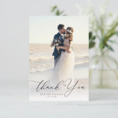 trendy Black Script Hochzeit Foto danke (Stehend Vorderseite)