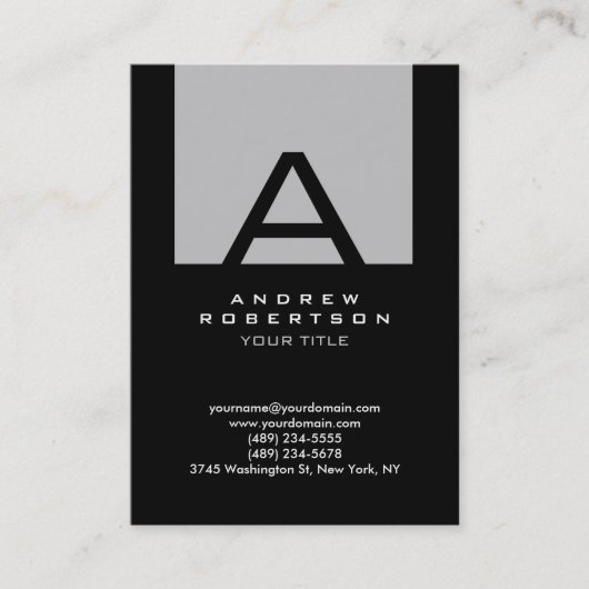 Trendy Black Silver Gray Monogram Business Card Visitenkarte (Vorderseite)