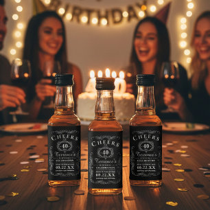 Trendy Black & Silver Typografy Geburtstagsparty Alkoholflaschenetikett