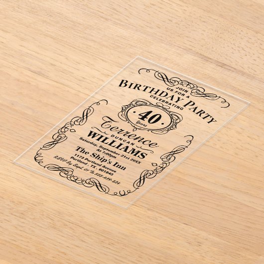 Trendy Black Typografy Adult Birthday Acryleinladungen (Ablage )