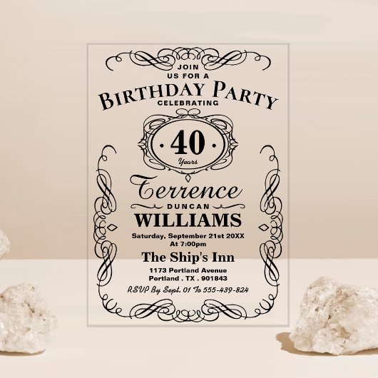 Trendy Black Typografy Adult Birthday Acryleinladungen