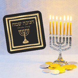Trendy Black und Gold Menorah Hebrew Hanukkah Quadratischer Aufkleber