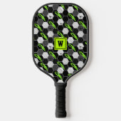 Trendy Black & White Abstrakt Geometric Soccer Pickleball Schläger (Vorderseite)