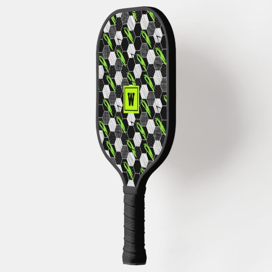 Trendy Black & White Abstrakt Geometric Soccer Pickleball Schläger (Links)