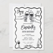 Trendy Black & White Cheers bis 30 Jahre Geburtsta Einladung (Vorderseite)
