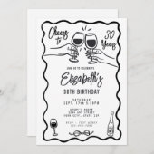 Trendy Black & White Cheers bis 30 Jahre Geburtsta Einladung (Vorne/Hinten)