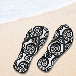 Trendy Black & White Curly Wirbel Flip Flops Badesandalen