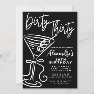 Trendy Black & White Dirty 30. Geburtstag Einladung