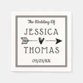 Trendy Black & White Heart & Arrow Wedding Serviette (Vorderseite)