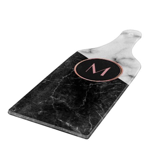 Trendy Black & White Marble Stone Rose Gold Schneidebrett (Ecke)