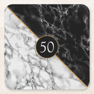 Trendy Black & White Marmor Stone - Add Age/Years Rechteckiger Pappuntersetzer
