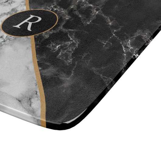 Trendy Black & White Marmor Stone - Add Letter/Yea Schneidebrett (Ecke)