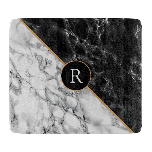 Trendy Black & White Marmor Stone - Add Letter/Yea Schneidebrett (Vorderseite)
