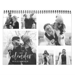 Trendy Black & White Pinsel Skript-Collage Kalender