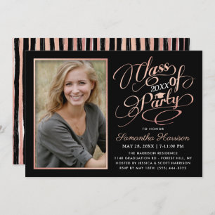 Trendy Black, White & Rose Gold Graduation Party Einladung