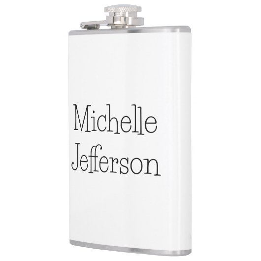 Trendy Black & White Script Name Chic Flachmann (Links)