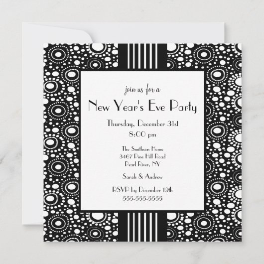 Trendy Black & White Silvester Einladung (Vorderseite)