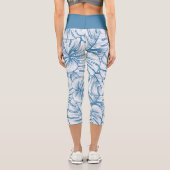 Trendy Blätter Blau und Weiß Capri Leggings (Rückseite)