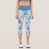 Trendy Blätter Blau und Weiß Capri Leggings (Vorderseite)