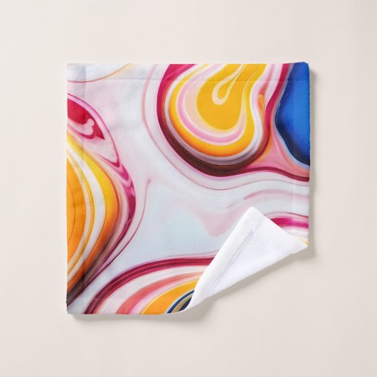 Trendy Blau Rosa, gelb-weiß Imitat Marmor Badhandtuch Set (Waschlappen)