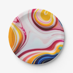 Trendy Blau Rosa, gelb-weiß Imitat Marmor Pappteller