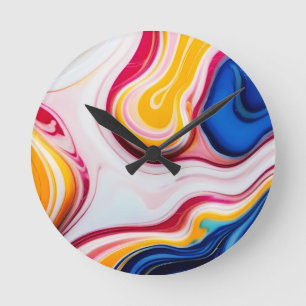 Trendy Blau Rosa, gelb-weiß Imitat Marmor Runde Wanduhr
