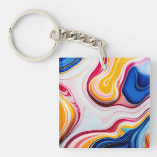 Trendy Blau Rosa, gelb-weiß Imitat Marmor Schlüsselanhänger