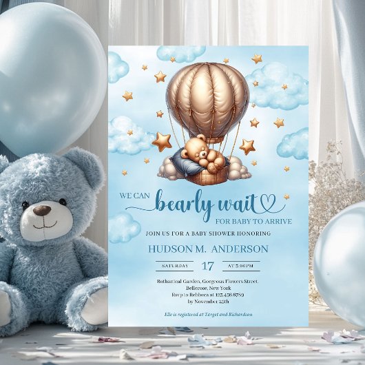 Trendy Blau und Gold warten auf die Baby-Dusche Einladung