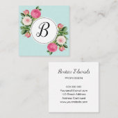 Trendy blaue Monogramm-Rosen-Geschäftsmit Quadratische Visitenkarte (Vorne/Hinten)