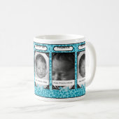 Trendy blaues Leopard-Baby-Foto und Name Kaffeetasse (VorderseiteRechts)