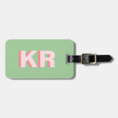 Trendy Block Letter Shadow Monogram Green Pink Gepäckanhänger (Vorderseite horizontal)