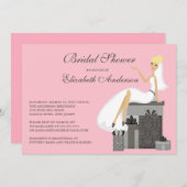 Trendy Blonde Bride Brautdusche Einladung Rosa (Vorne/Hinten)