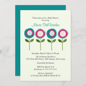 Trendy BLOOM Blume Kinderdusche Einladung (Vorne/Hinten)