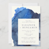 Trendy Blue Abstrakt Watercolor Splash Wedding Einladung (Vorderseite)