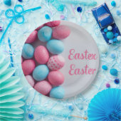 Trendy Blue and Pink Easter Eggs Pattern Paper Pappteller (Party)
