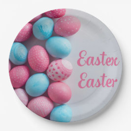Trendy Blue and Pink Easter Eggs Pattern Paper Pappteller