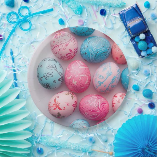 Trendy Blue and Pink Easter Eggs Pattern Paper  Pappteller (Party)