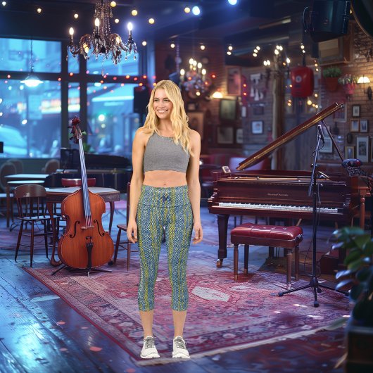 Trendy Blue and Yellow: Logos und Text personalisi Capri Leggings