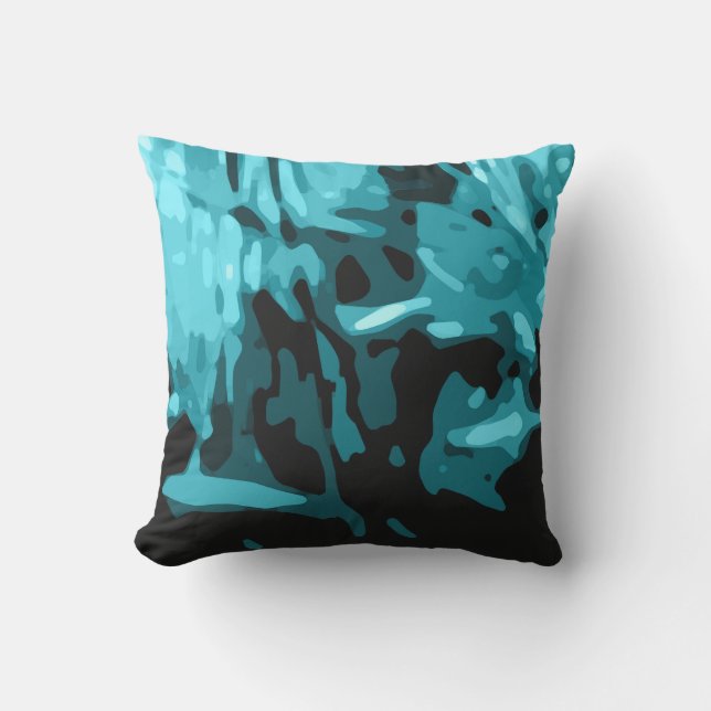 Trendy Blue Aquamarin Aqua Camouflage Abstraktes M Kissen (Vorderseite)