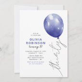 Trendy Blue Balloon 30. Geburtstag Einladung (Vorderseite)