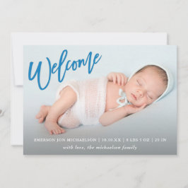 Trendy Blue Begrüßungsschrift mit Foto Baby Birth Ankündigung