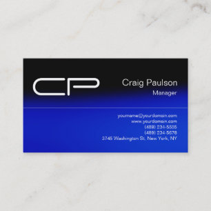 Trendy Blue Black Chic Monogram Business Card Visitenkarte