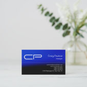 Trendy Blue Black Chic Monogram Business Card Visitenkarte (Stehend Vorderseite)