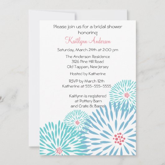 Trendy Blue Blume Bridal Dusche Einladung (Vorderseite)