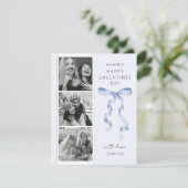 Trendy Blue Bow 3 Foto Galentines Day Card Feiertagskarte (Stehend Vorderseite)