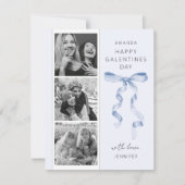 Trendy Blue Bow 3 Foto Galentines Day Card Feiertagskarte (Vorderseite)