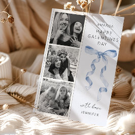 Trendy Blue Bow 3 Foto Galentines Day Card Feiertagskarte