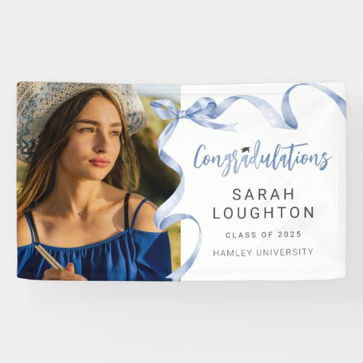 Trendy Blue Bow Foto Abschluss Banner (Horizontal)